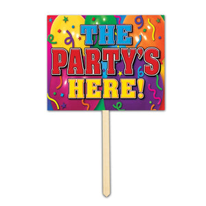 Beistle Partys Here Yard Sign 12 in  x 15 in   Party Supply Decoration : Birthday