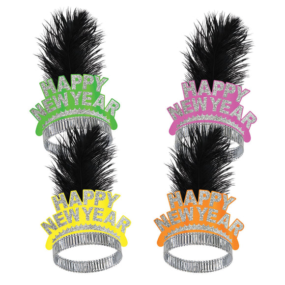 Beistle Neon Swing New Year Tiaras (sold 50 per box) - Party Supply Decoration for New Years