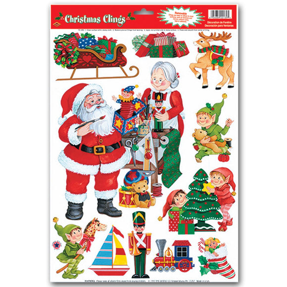 Beistle Santa Workshop Window Clings (11/sheet) - Party Supply Decoration for Christmas / Winter