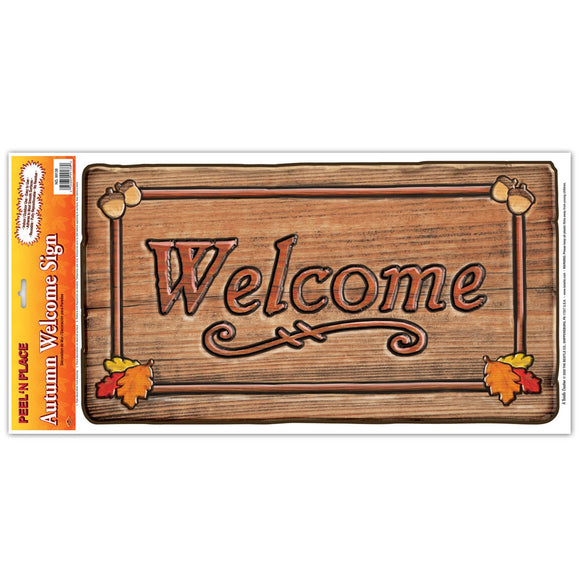 Beistle Autumn Welcome Sign Peel 'N Place 12 in  x 24 in  Sh (1/Sh) Party Supply Decoration : Thanksgiving/Fall