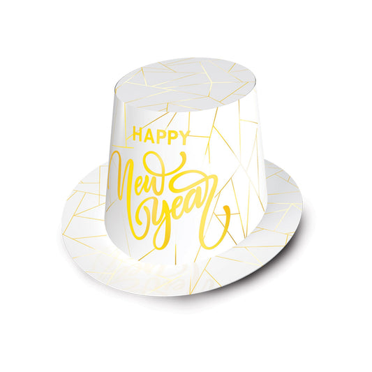 Beistle White New Year Gold Hi-Hat (sold 25 per box)   Party Supply Decoration : New Years