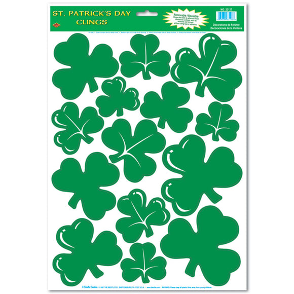 Beistle Shamrock Window Clings (14/sheet) - Party Supply Decoration for St. Patricks