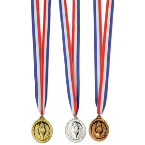 Beistle Gold, Silver & Bronze Medals w/Ribbon - Party Supply Decoration for Sports