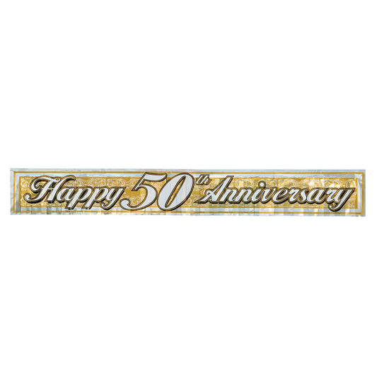 Beistle 50th Metallic Anniversary Banner 8 in  x 5' (1/Pkg) Party Supply Decoration : Anniversary