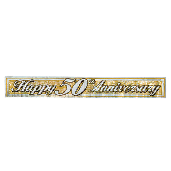 Beistle 50th Metallic Anniversary Banner 8 in  x 5' (1/Pkg) Party Supply Decoration : Anniversary