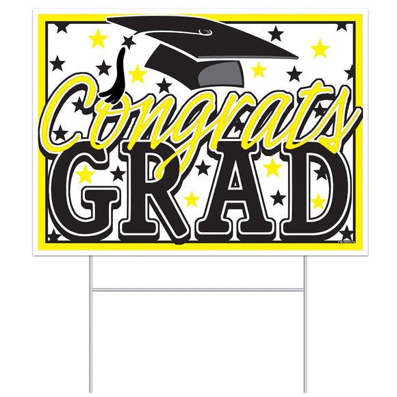Beistle All-Weather Congrats Grad Yard Sign - Yellow 110.5 in  x 150.5 in  (1/Pkg) Party Supply Decoration : Graduation