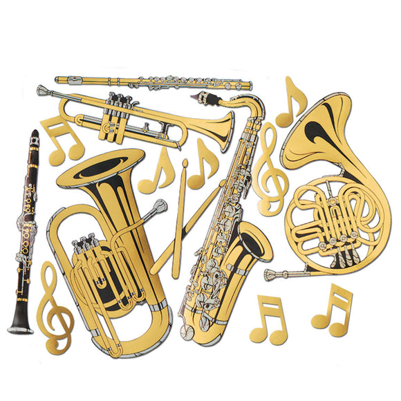 Beistle Brass Musical Instrument Cutouts (15/pkg) - Party Supply Decoration for Music