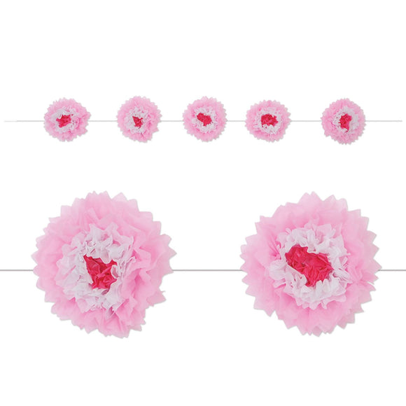 Beistle Pink Tissue Flower Garland - Party Supply Decoration for Baby Shower