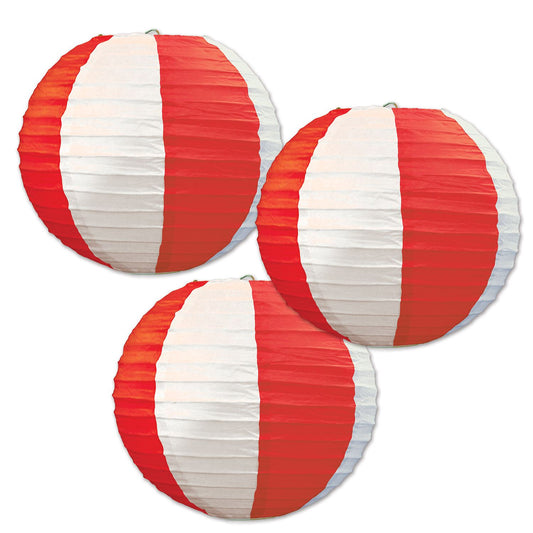 Beistle Red & White Stripes Paper Lanterns - Party Supply Decoration for Circus