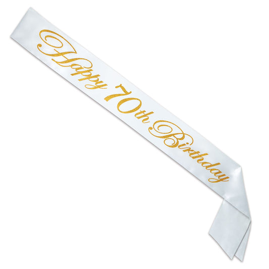 Beistle Glittered Happy 70th Birthday Satin Sash - Party Supply Decoration for Birthday