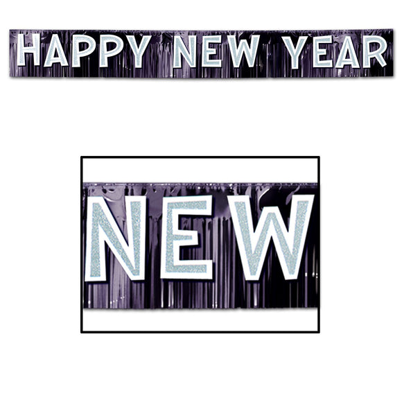 Beistle Black and White Metallic Happy New Year Banner 10 in  x 9' 6 in  (1/Pkg) Party Supply Decoration : New Years