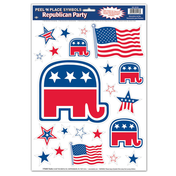 Beistle Republican Party Peel N Place (25/sheet) - Party Supply Decoration for Patriotic