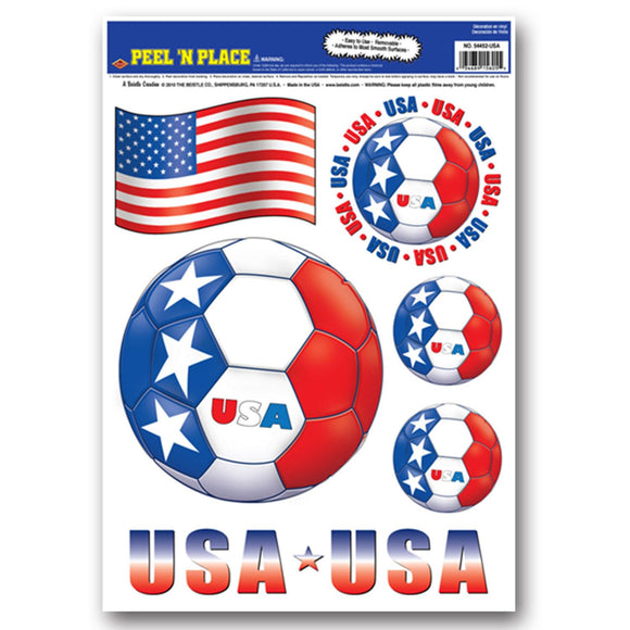 Beistle United States Soccer Peel 'N Place (6/Sheet) - Party Supply Decoration for Soccer