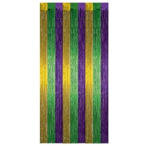 Beistle Green, Gold, and Purple 1-Ply Gleam N Curtain - Party Supply Decoration for Mardi Gras