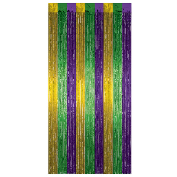 Beistle Green, Gold, and Purple 1-Ply Gleam N Curtain - Party Supply Decoration for Mardi Gras