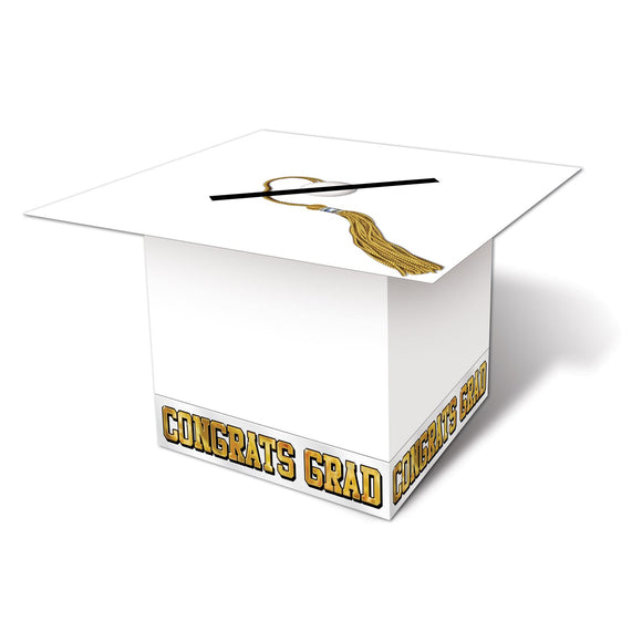 Beistle White Grad Cap Card Box - Party Supply Decoration for Graduation