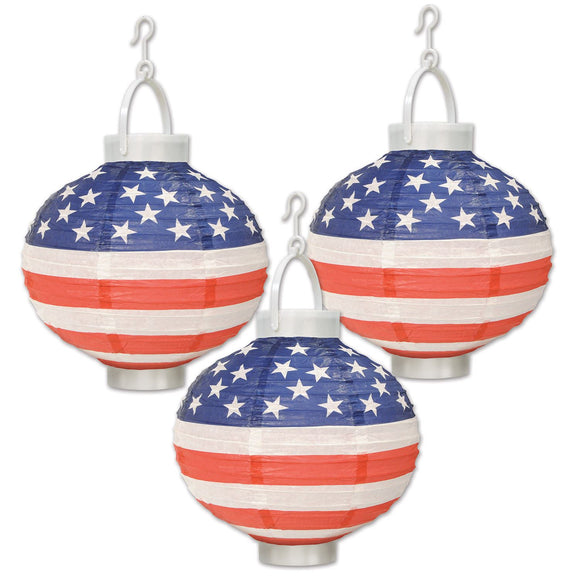 Beistle Light-Up Patriotic Paper Lanterns - Party Supply Decoration for Patriotic