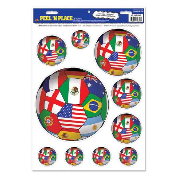 Beistle International Soccer Peel 'N Place (6/Sheet) - Party Supply Decoration for Soccer