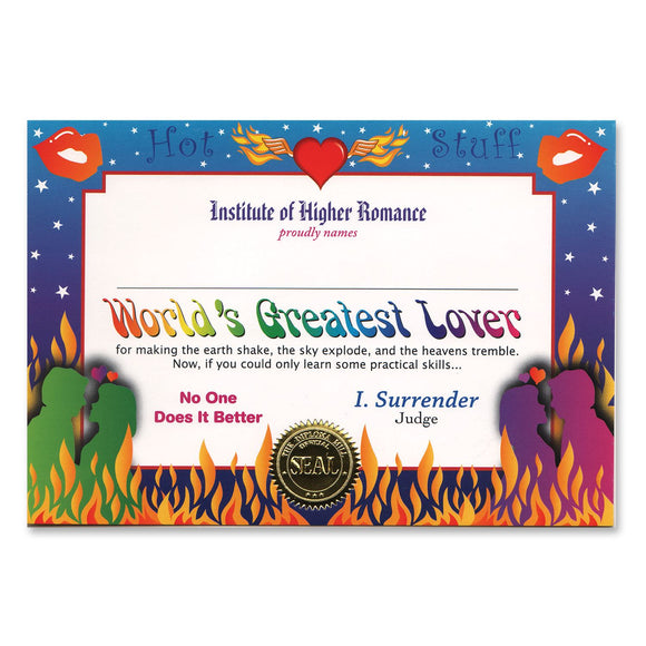 Beistle World's Greatest Lover Award Certificates - Party Supply Decoration for Valentines