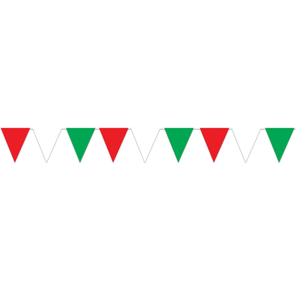 Beistle Red, White, and Green Indoor/Outdoor Pennant Banner, 12 ft 11 in  x 12' (1/Pkg) Party Supply Decoration : General Occasion