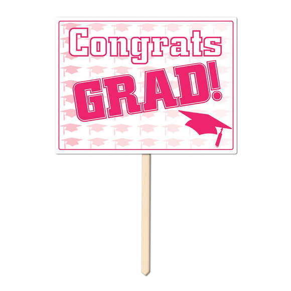 Beistle Pink Congrats Grad Yard Sign 11 in  x 15 in   Party Supply Decoration : Graduation