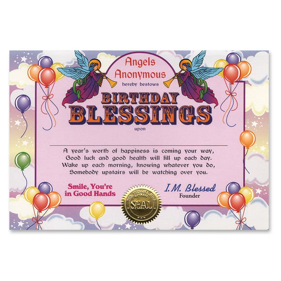 Beistle Birthday Blessings Award Certificates - Party Supply Decoration for Birthday