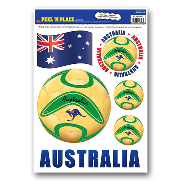 Beistle Australia Soccer Peel 'N Place (6/Sheet) - Party Supply Decoration for Soccer