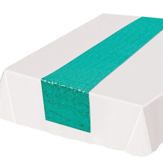 Beistle Sequined Table Runner - Turquoise - Party Supply Decoration for General Occasion