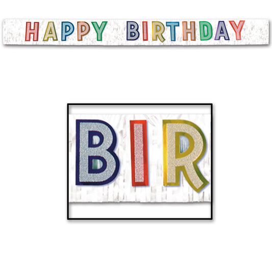 Beistle Glittered Metallic Happy Birthday Banner 10 in  x 9' (1/Pkg) Party Supply Decoration : Birthday