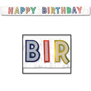 Beistle Glittered Metallic Happy Birthday Banner 10 in  x 9' (1/Pkg) Party Supply Decoration : Birthday
