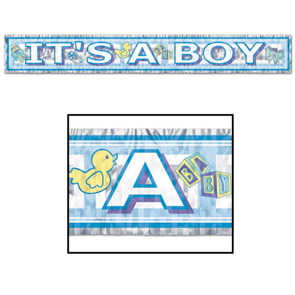 Beistle Metallic It's A Boy Banner 8 in  x 5' (1/Pkg) Party Supply Decoration : Baby Shower