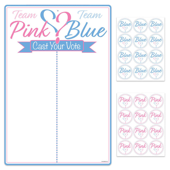 Beistle Gender Reveal Tally Board and Stickers - Party Supply Decoration for Baby Shower