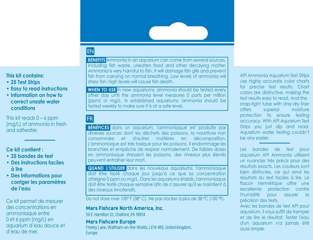 API Ammonia Test Strips NH3 / NH4 for Freshwater and Saltwater Aquariums