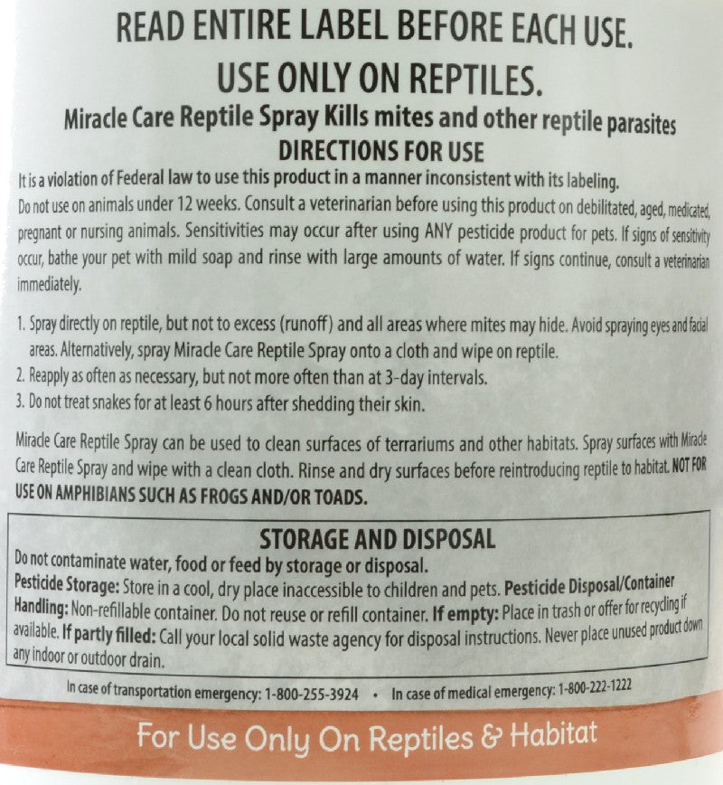 Miracle Care Reptile Spray Kills Mites on Reptiles