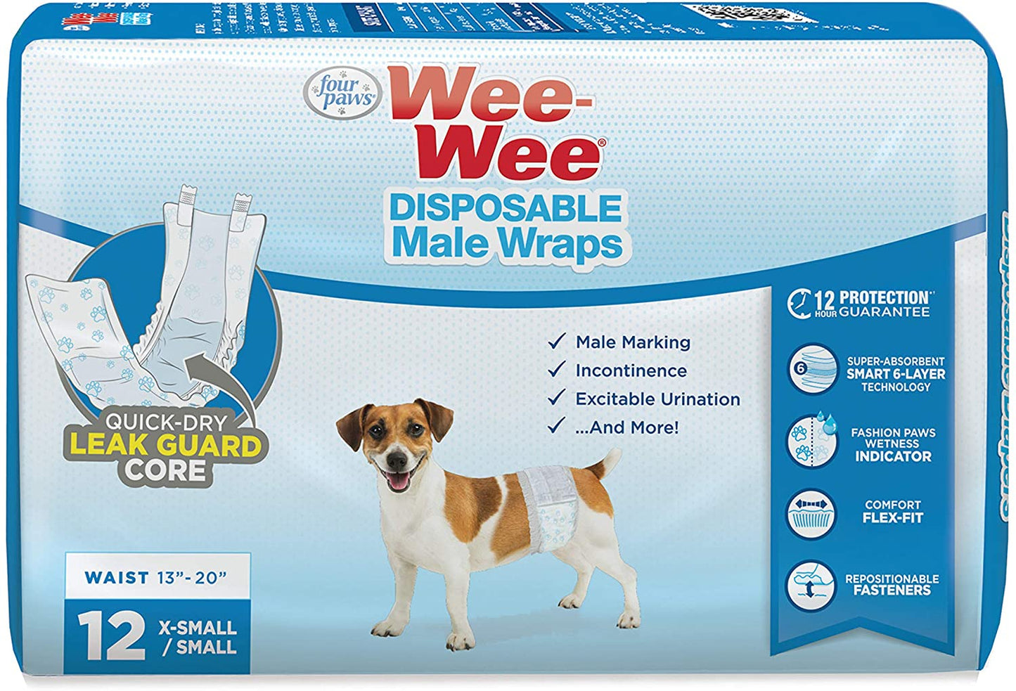 Four Paws Wee Wee Disposable Male Dog Wraps X-Small/Small