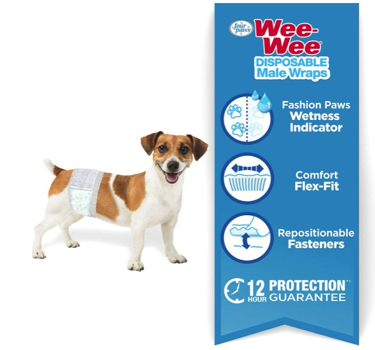 Four Paws Wee Wee Disposable Male Dog Wraps X-Small/Small