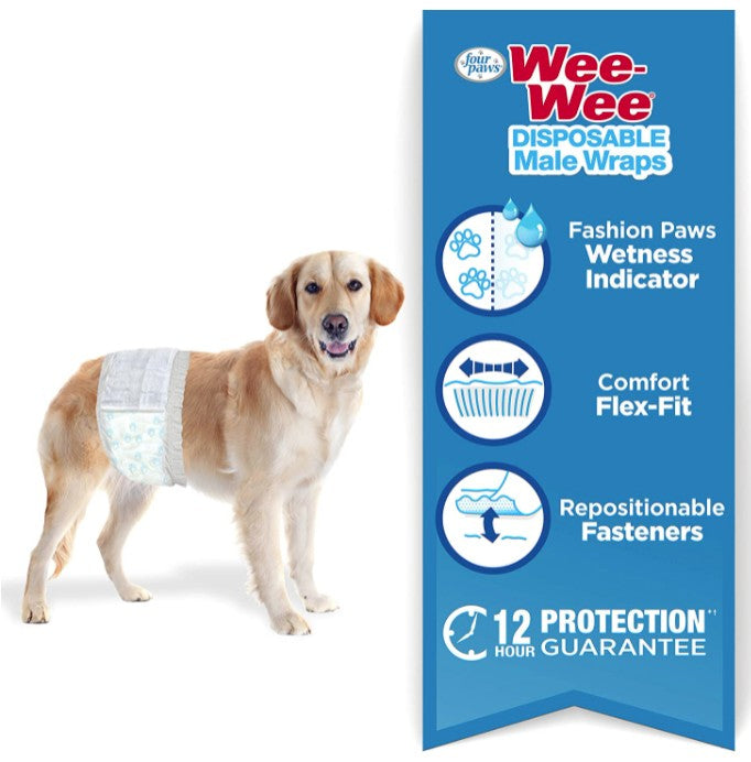 Four Paws Wee Wee Disposable Male Dog Wraps Medium/Large