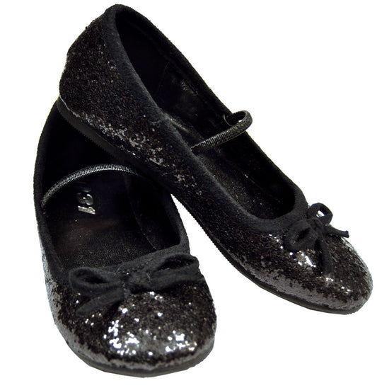 FLAT BALLET GLITTR CH BK LARGE