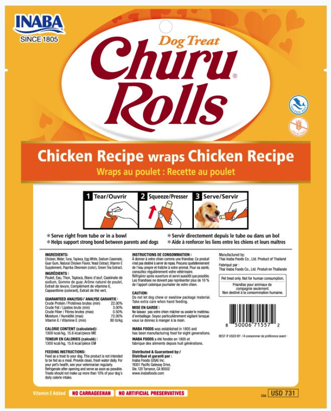 Inaba Churu Rolls Dog Treat Chicken Recipe wraps Chicken Recipe