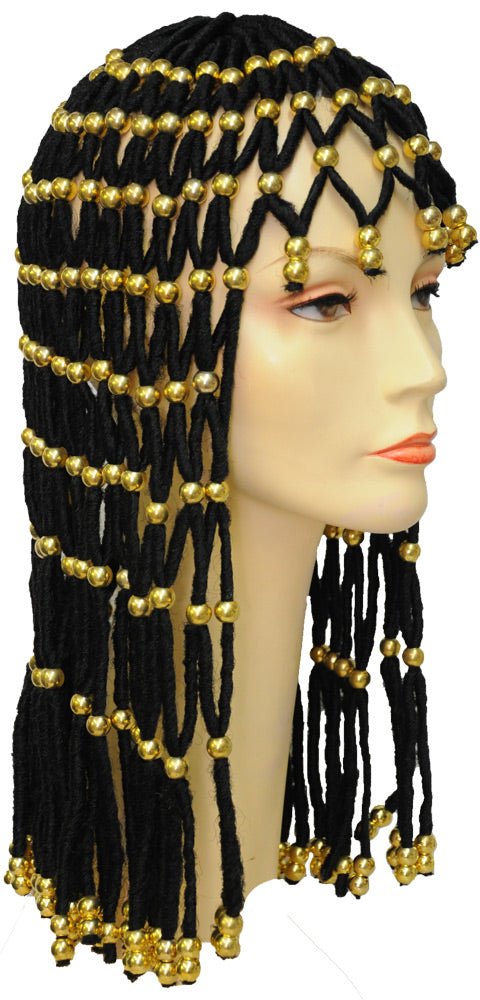 Headdress Black W Gold Beads