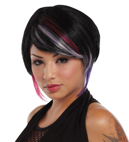 NEW RAVE WIG BLACK LAV HT PINK