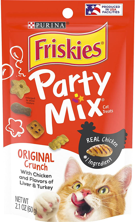 Friskies Party Mix Original Crunch with Chicken, ad Flavors of Liver and Turkey Cat Treats