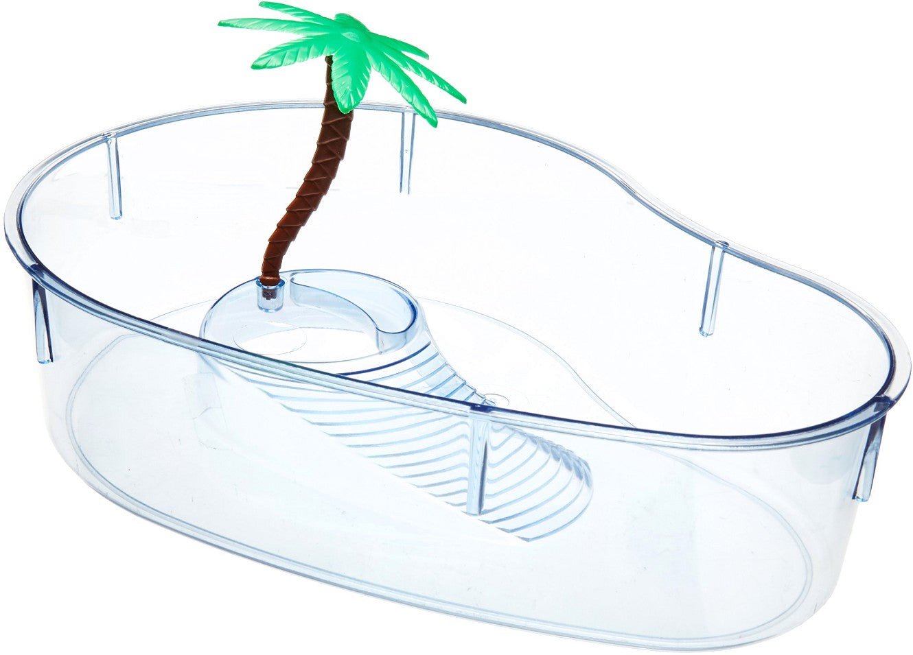 Lees Kidney Shaped Turtle Lagoon with Access Ramp to Feeding Bowl and Palm Tree Decor