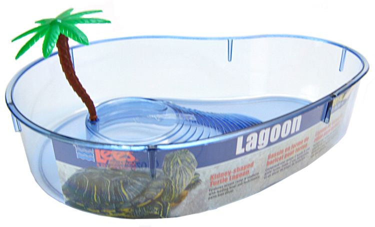 Lees Kidney Shaped Turtle Lagoon with Access Ramp to Feeding Bowl and Palm Tree Decor