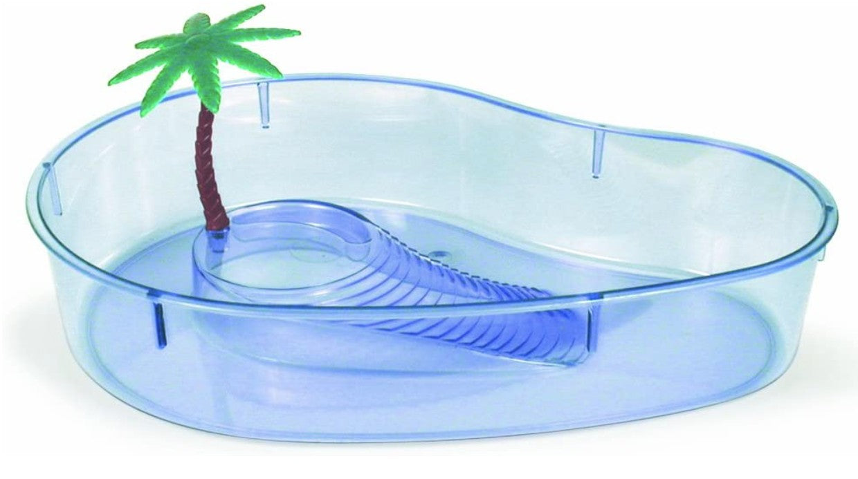 Lees Kidney Shaped Turtle Lagoon with Access Ramp to Feeding Bowl and Palm Tree Decor