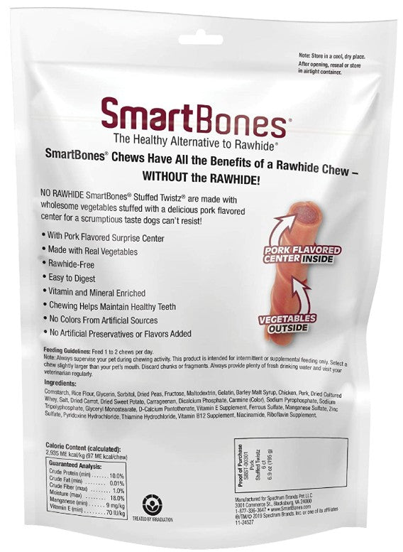 SmartBones Stuffed Twistz Vegetable and Pork Rawhide Free Dog Chew