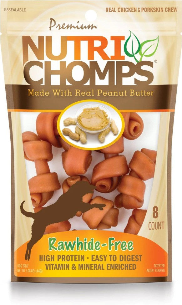 Nutri Chomps Rawhide Free Real Chicken and Porkskin Mini Dog Chews with Real Peanut Butter