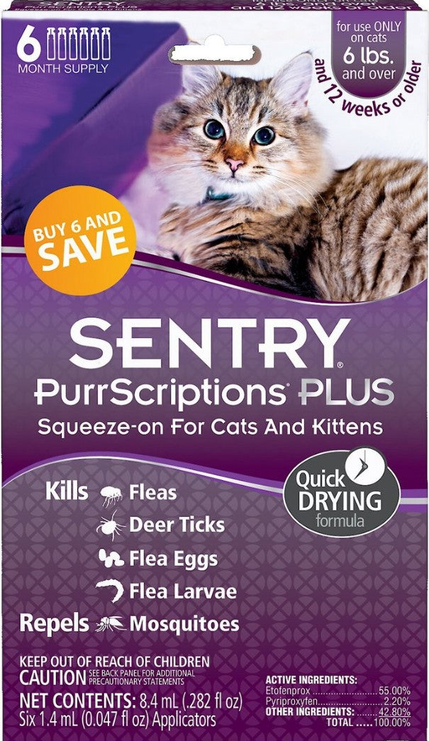 Sentry PurrScriptions Plus Squeeze-On Flea and Tick Control for Large Cats and Kittens