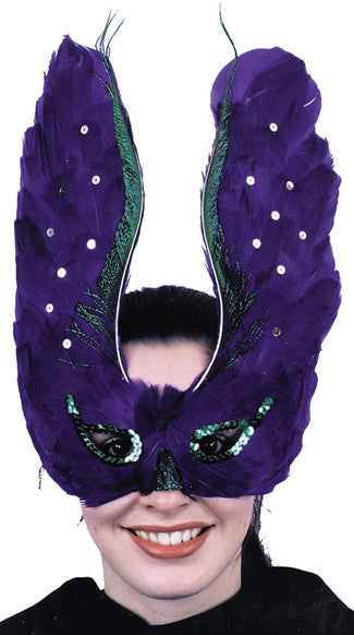 MASK FEATHER PURPL WITH SEQUIN