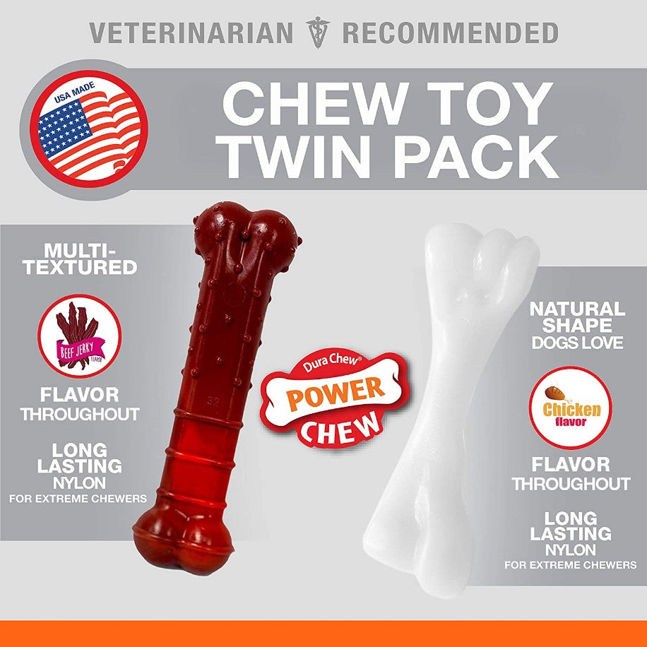 Nylabone Power Chew Durable Dog Chew Toys Twin Pack Chicken and Jerky Flavor